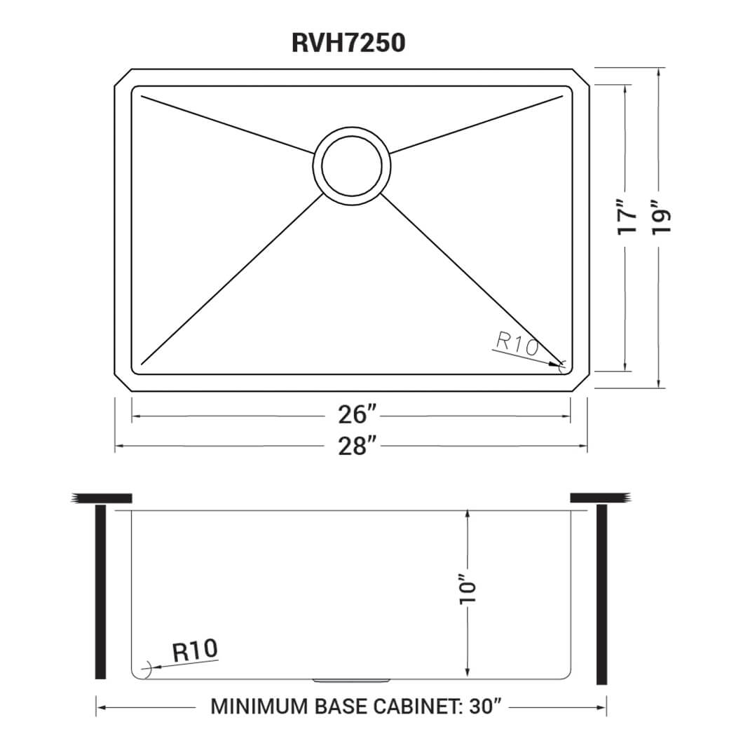 Ruvati 28-inch Undermount 16 Gauge Stainless Steel Kitchen Sink Rounded Corners Single Bowl - RVH7250