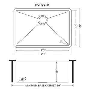 Ruvati 28-inch Undermount 16 Gauge Stainless Steel Kitchen Sink Rounded Corners Single Bowl - RVH7250