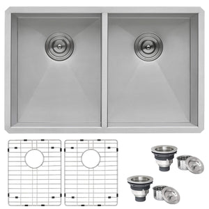 Ruvati 30-inch Undermount 50/50 Double Bowl Zero Radius 16 Gauge Stainless Steel Kitchen Sink - RVH7350