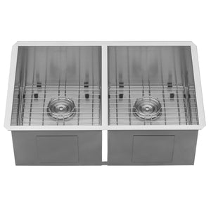 Ruvati 30-inch Undermount 50/50 Double Bowl Zero Radius 16 Gauge Stainless Steel Kitchen Sink - RVH7350
