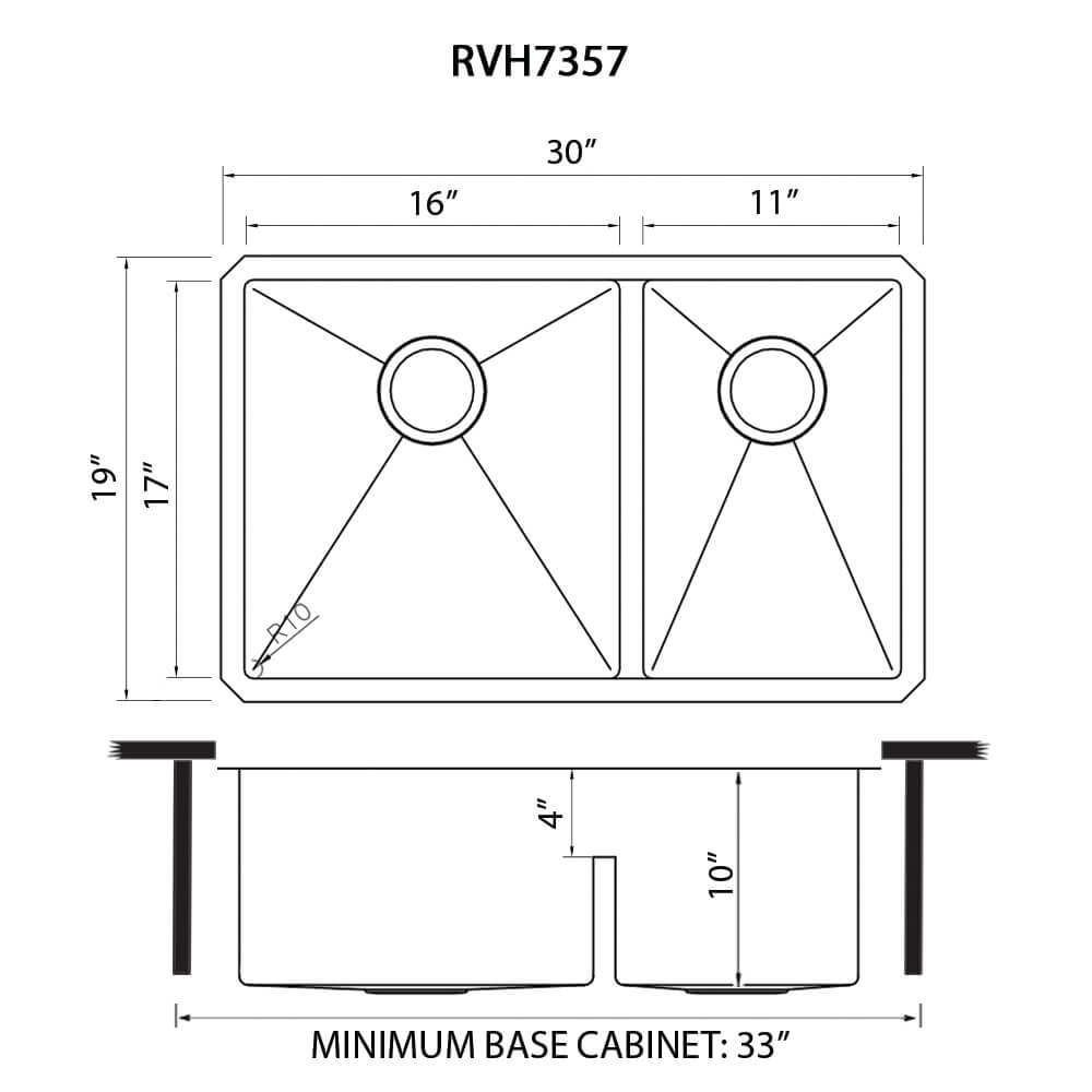 Ruvati 30-inch Low-Divide Undermount Rounded Corners 60/40 Double Bowl 16 Gauge Stainless Steel Kitchen Sink - RVH7357