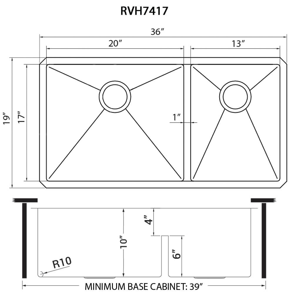 Ruvati 36-inch Low-Divide Undermount 60/40 Double Bowl 16 Gauge Stainless Steel Kitchen Sink - RVH7417
