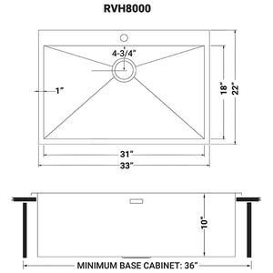 Ruvati 33 x 22 Drop-in Topmount 16 Gauge Zero Radius Stainless Steel Kitchen Sink Single Bowl - 1 hole - RVH8000