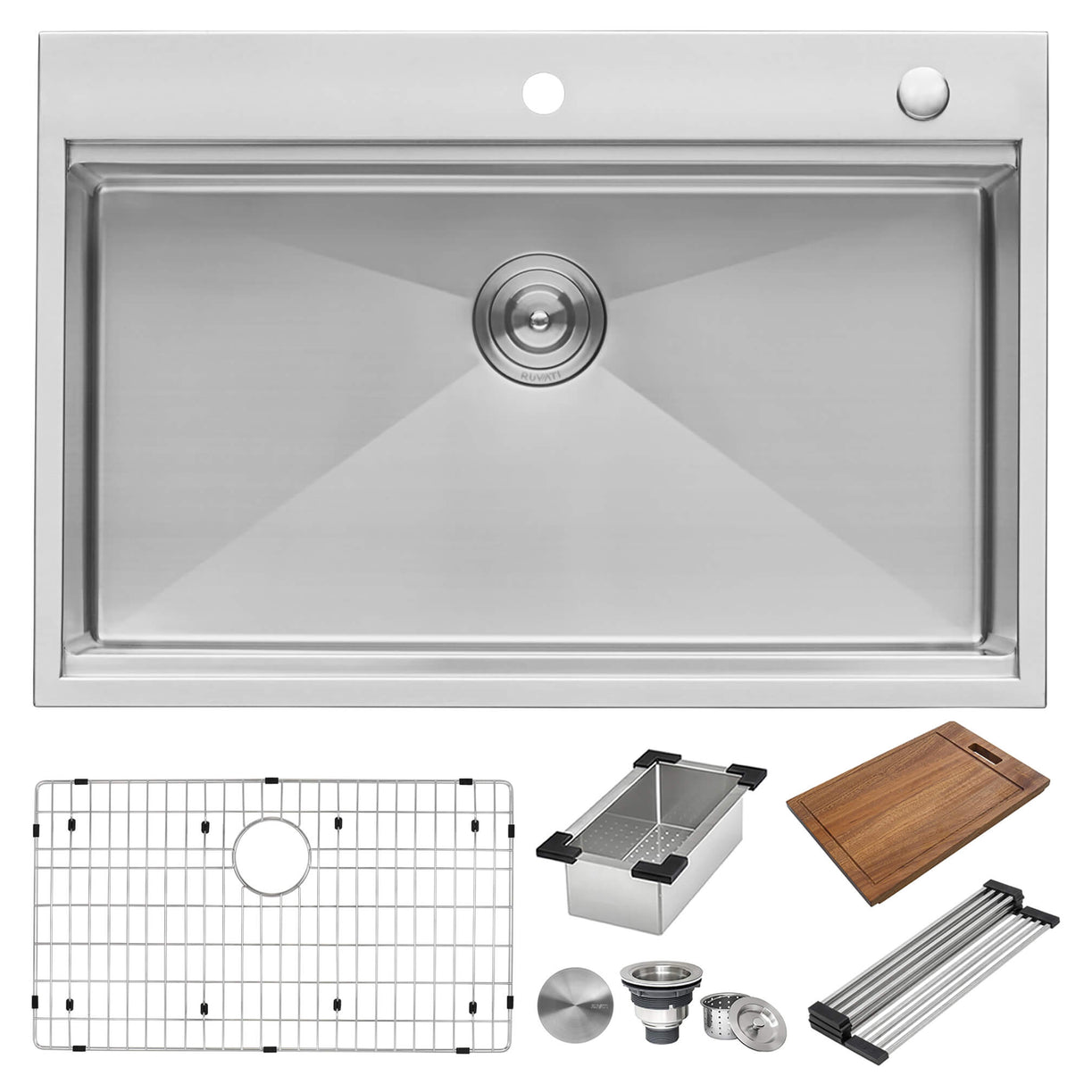 Ruvati 33 x 22 inch Workstation Ledge Drop-in 16 Gauge Rounded Corners Stainless Steel Kitchen Sink Single Bowl - RVH8003