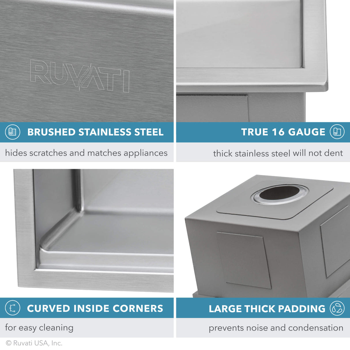 Ruvati 33 x 22 inch Workstation Ledge Drop-in 16 Gauge Rounded Corners Stainless Steel Kitchen Sink Single Bowl - RVH8003