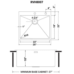 Ruvati 25-inch Drop-in Topmount 16 Gauge Stainless Steel Rounded Corners Kitchen Sink Single Bowl - RVH8007