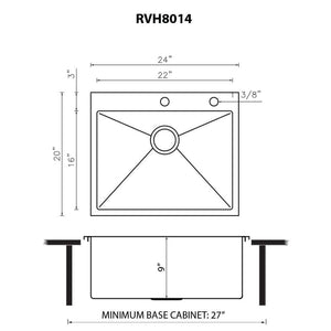 Ruvati 24 x 20 inch Drop-in 16 Gauge Stainless Steel Rounded Corners Topmount Kitchen Sink Single Bowl - RVH8014