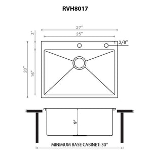 Ruvati 27 x 20 inch Drop-in 16 Gauge Stainless Steel Rounded Corners Topmount Kitchen Sink Single Bowl - RVH8017