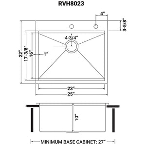 Ruvati 25 x 22 inch Workstation Drop-in Topmount 16 Gauge Stainless Steel Rounded Corners Ledge Kitchen Sink Single Bowl - RVH8023