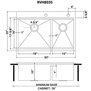 Ruvati 33 x 22 inch Workstation Drop-in 60/40 Double Bowl Topmount Rounded Corners 16 Gauge Stainless Steel Ledge Kitchen Sink - RVH8035