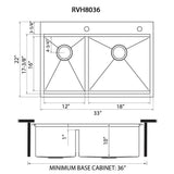 Ruvati 33 x 22 inch Workstation Drop-in 40/60 Double Bowl Topmount Rounded Corners Kitchen Sink - RVH8036