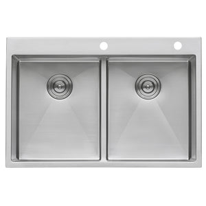 Ruvati 33 x 22 inch Drop-in 50/50 Double Bowl Rounded Corners 16 Gauge Topmount Stainless Steel Kitchen Sink - RVH8051