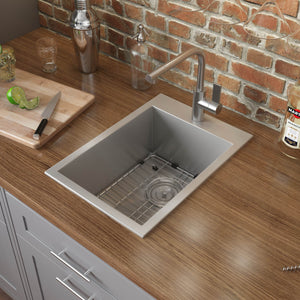 Ruvati 15 x 20 inch Drop-in Topmount Bar Prep Sink 16 Gauge Stainless Steel Single Bowl - RVH8110
