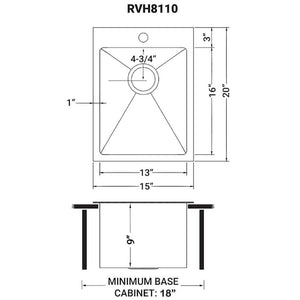 Ruvati 15 x 20 inch Gunmetal Black Stainless Steel Drop-in Topmount Bar Prep Sink Single Bowl - RVH8110BL