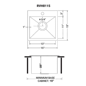 Ruvati 15 x 15 inch Drop-in Topmount Bar Prep Sink 16 Gauge Stainless Steel Single Bowl - RVH8115