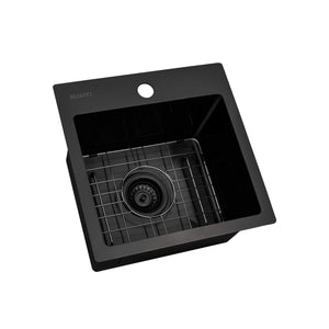 Ruvati 15 inch Gunmetal Black Stainless Steel Drop-in Topmount Bar Prep Sink Single Bowl - RVH8115BL