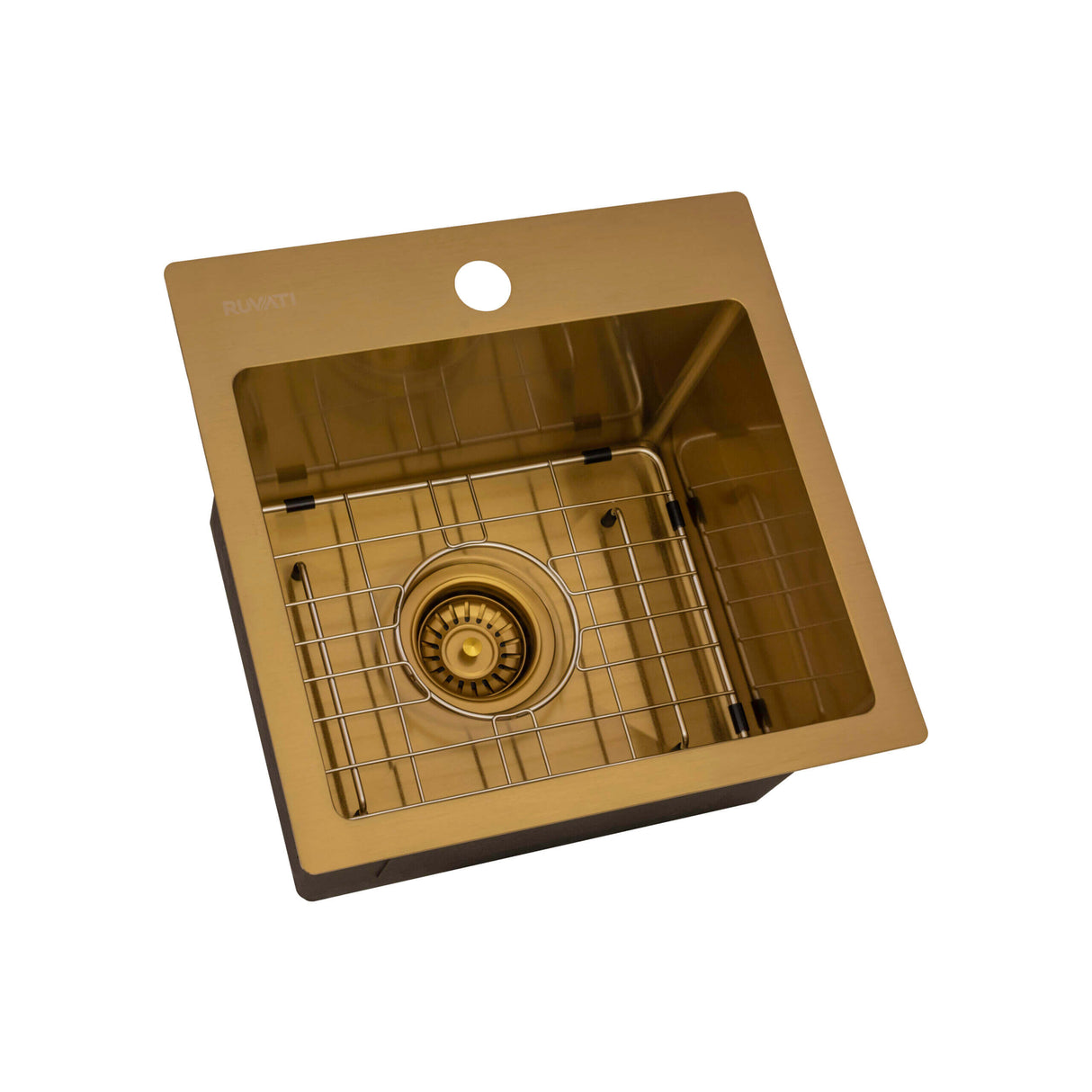 Ruvati 15 inch Polished Brass Matte Gold Stainless Steel Drop-in Topmount Bar Prep Sink Single Bowl - RVH8115GG
