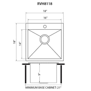 Ruvati 18 x 18 inch Drop-in Topmount Bar Prep Sink 16 Gauge Stainless Steel Single Bowl - RVH8118