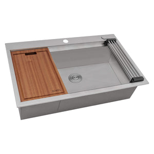 Ruvati 27 x 20 inch RV Workstation Drop-in Topmount Bar Prep Kitchen Sink 16 Gauge Stainless Steel - RVH8207