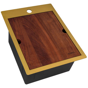 Ruvati 15 x 20 inch Polished Brass Matte Gold Stainless Steel Workstation Wet Bar Sink Drop-in Topmount - RVH8210GG