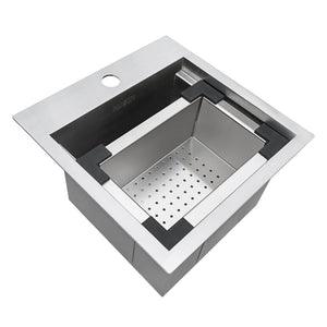 Ruvati 15 x 15 inch Workstation Drop-in Topmount Bar Prep RV Sink 16 Gauge Stainless Steel - RVH8215