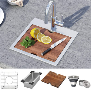 Ruvati 15 x 15 inch Workstation Drop-in Topmount Bar Prep RV Sink 16 Gauge Stainless Steel - RVH8215