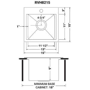 Ruvati 15 inch Gunmetal Black Stainless Steel Workstation Wet Bar Sink Drop-in Topmount - RVH8215BL