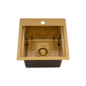 Ruvati 15 inch Polished Brass Matte Gold Stainless Steel Workstation Wet Bar Sink Drop-in Topmount - RVH8215GG