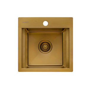 Ruvati 15 inch Polished Brass Matte Gold Stainless Steel Workstation Wet Bar Sink Drop-in Topmount - RVH8215GG