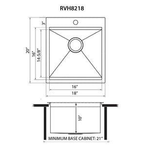 Ruvati 18 x 20 inch RV Camper Van Workstation Drop-in Topmount Bar Prep Tiny Home Sink Stainless Steel - RVH8218