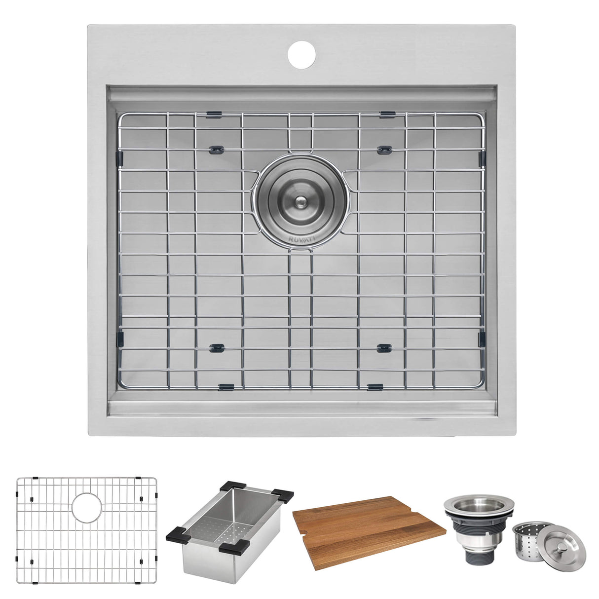 Ruvati 21 x 20 inch RV Workstation Drop-in Topmount Bar Prep Kitchen Sink 16 Gauge Stainless Steel - RVH8221