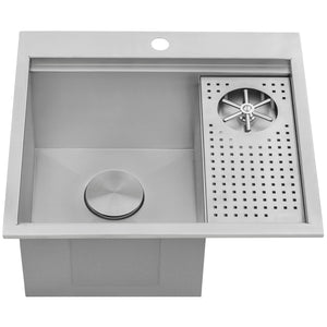 Ruvati Glass Rinser Sink 22 inch Workstation for Wet Bar Bottle Washer Drop in Topmount - RVH8262ST