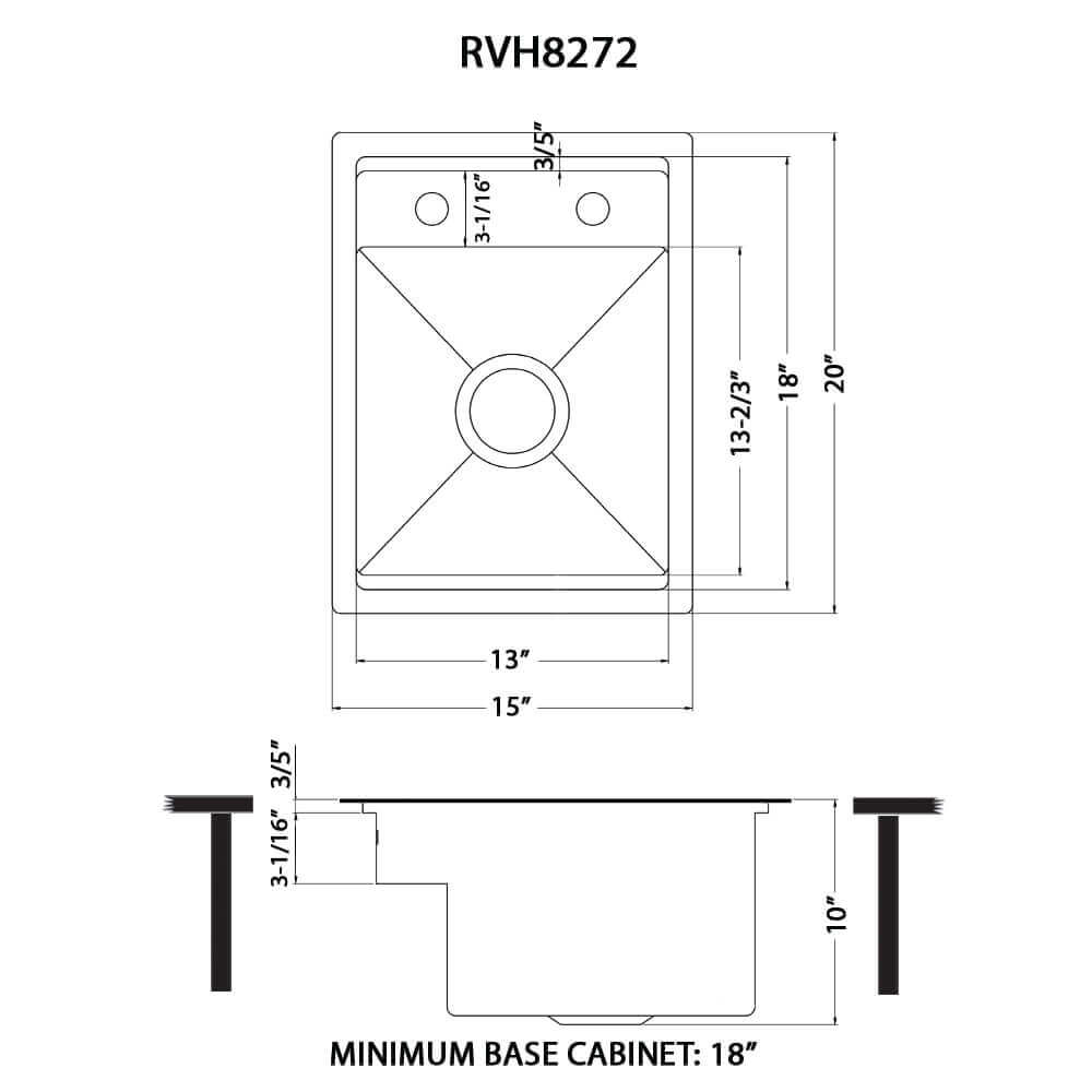Ruvati 20 inch Stainless Steel RV Sink With Concealed Faucet and Soap DIspenser - RVH8272ST
