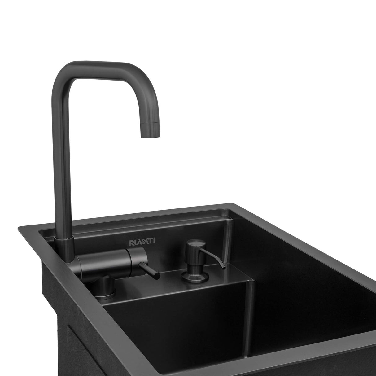 Ruvati 20 inch Gunmetal Black Stainless Steel RV Sink With Concealed Faucet and Soap DIspenser - RVH8272BL