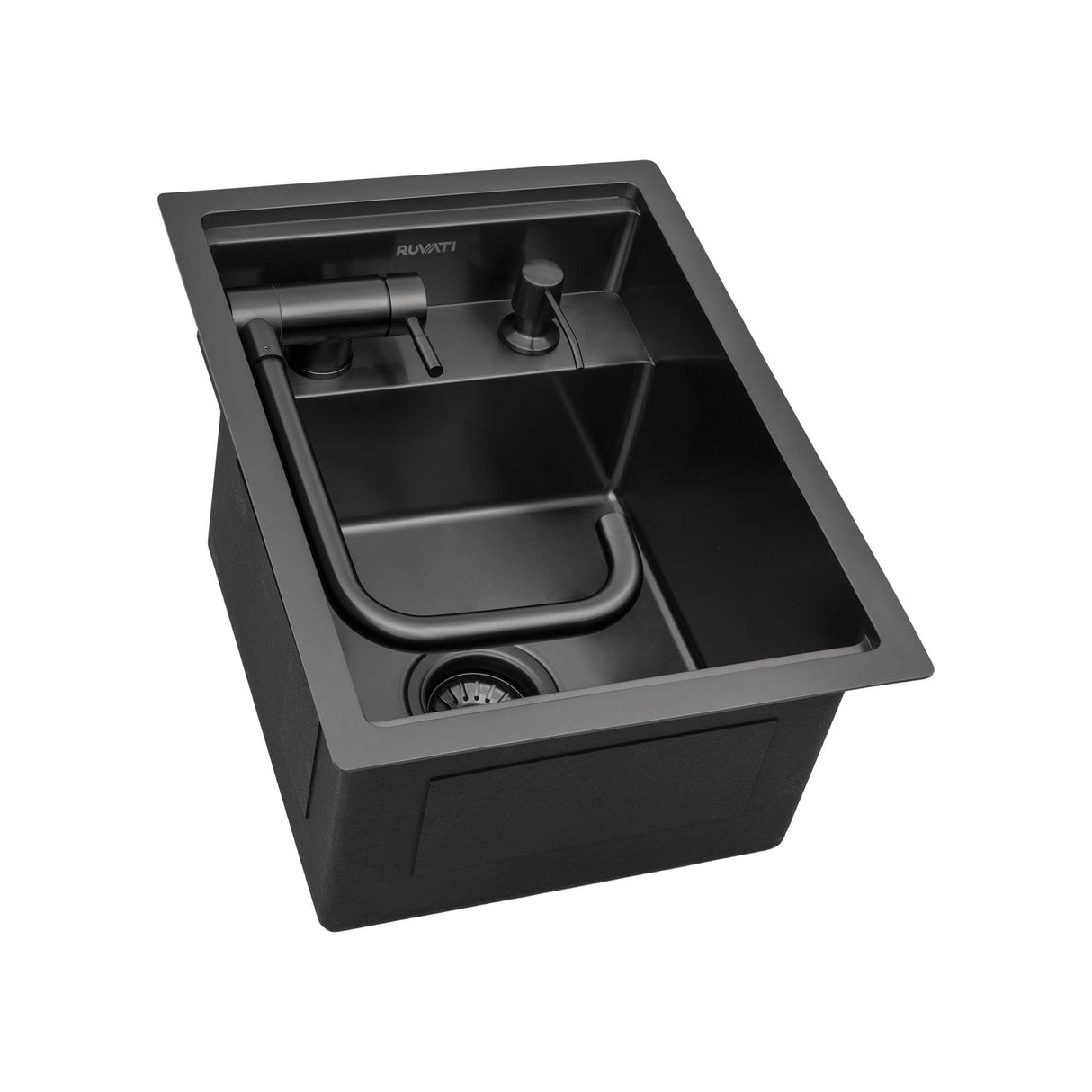 Ruvati 20 inch Gunmetal Black Stainless Steel RV Sink With Concealed Faucet and Soap DIspenser - RVH8272BL