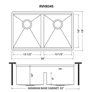 Ruvati 30-inch Workstation Ledge 50/50 Double Bowl Undermount 16 Gauge Stainless Steel Kitchen Sink - RVH8345
