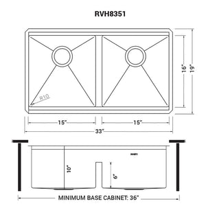 Ruvati 33-inch Workstation Ledge Rounded Corners 50/50 Double Bowl Undermount Kitchen Sink - RVH8351