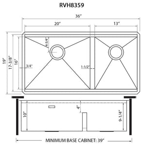 Ruvati 36-inch Workstation 60/40 Double Bowl Undermount 16 Gauge Stainless Steel Kitchen Sink - RVH8359