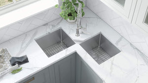 Ruvati Corner Butterfly Undermount Kitchen Sink 16 Gauge 44" Double Bowl - RVH8400