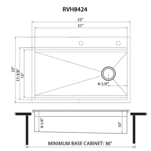 Ruvati 33-inch Workstation Two-Tiered Ledge Kitchen Sink Drop-in Topmount 16 Gauge Stainless Steel - RVH8424