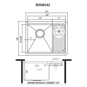 Ruvati Glass Rinser Sink 22 inch Workstation for Wet Bar Bottle Washer Undermount - RVH8542ST