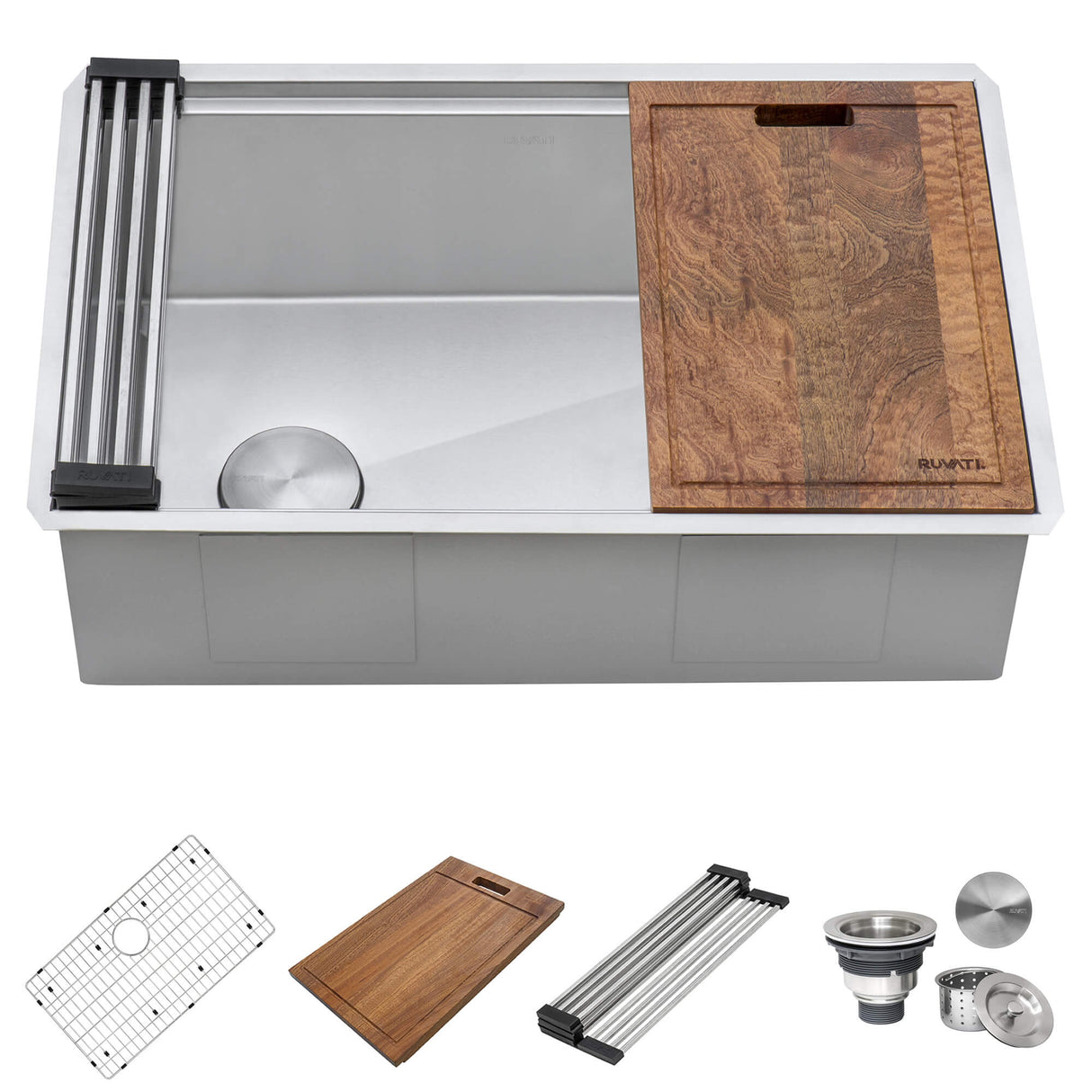 Ruvati 27-inch Workstation Slope Bottom Offset Drain Undermount 16 Gauge Kitchen Sink - RVH8570