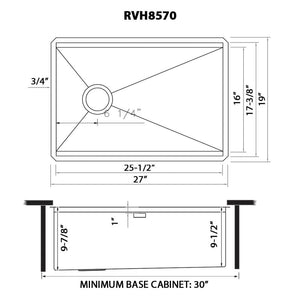 Ruvati 27-inch Workstation Slope Bottom Offset Drain Undermount 16 Gauge Kitchen Sink - RVH8570