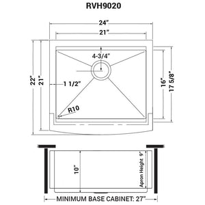 Ruvati 24-inch Apron-front Workstation Farmhouse Kitchen Sink 16 Gauge Stainless Steel Single Bowl - RVH9020