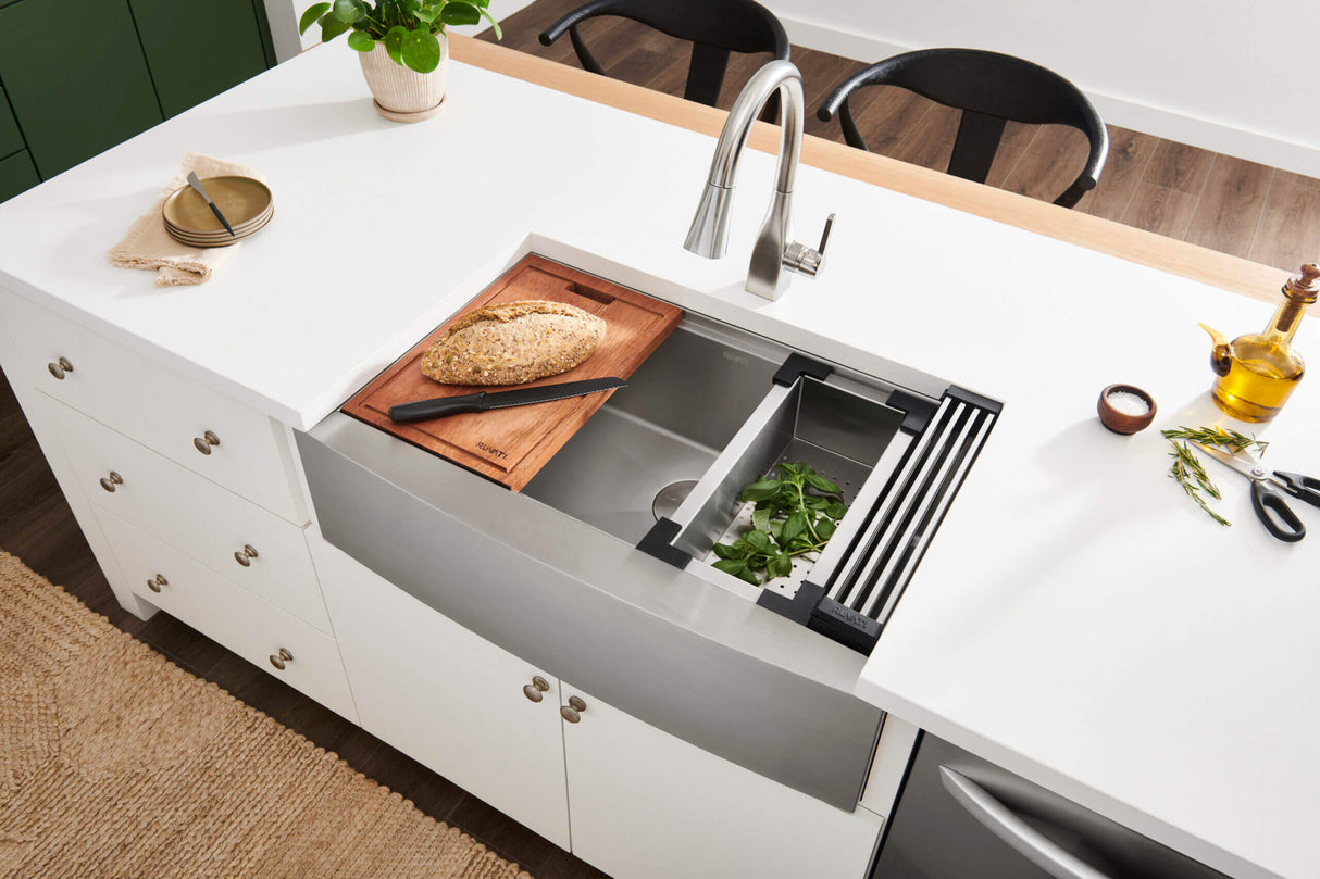 Ruvati 27-inch Apron-front Workstation Farmhouse Kitchen Sink 16 Gauge Stainless Steel Single Bowl - RVH9050