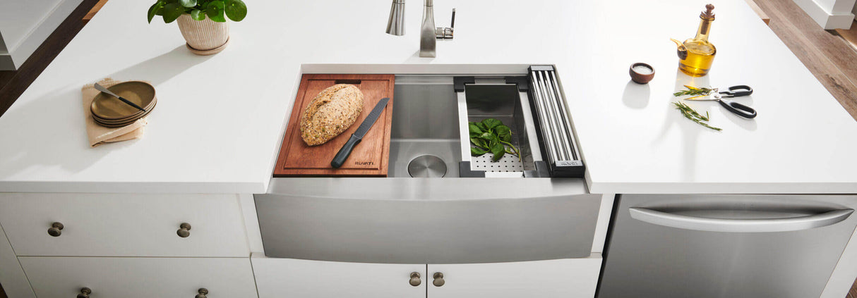 Ruvati 30-inch Apron-front Workstation Farmhouse Kitchen Sink 16 Gauge Stainless Steel Single Bowl - RVH9100