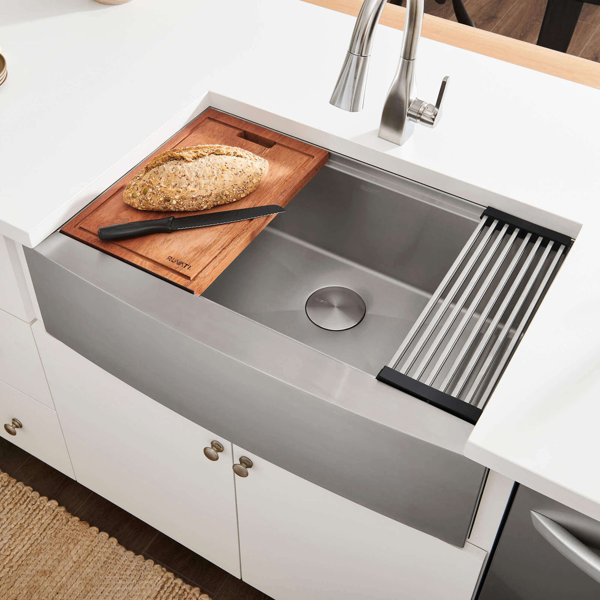 Ruvati 30-inch Apron-front Workstation Farmhouse Kitchen Sink 16 Gauge Stainless Steel Single Bowl - RVH9100