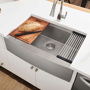 Ruvati 30-inch Apron-front Workstation Farmhouse Kitchen Sink 16 Gauge Stainless Steel Single Bowl - RVH9100