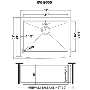 Ruvati 27-inch Apron-front Workstation Farmhouse Kitchen Sink 16 Gauge Stainless Steel Single Bowl - RVH9050