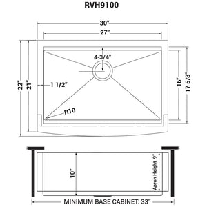 Ruvati 30-inch Apron-front Workstation Farmhouse Kitchen Sink 16 Gauge Stainless Steel Single Bowl - RVH9100